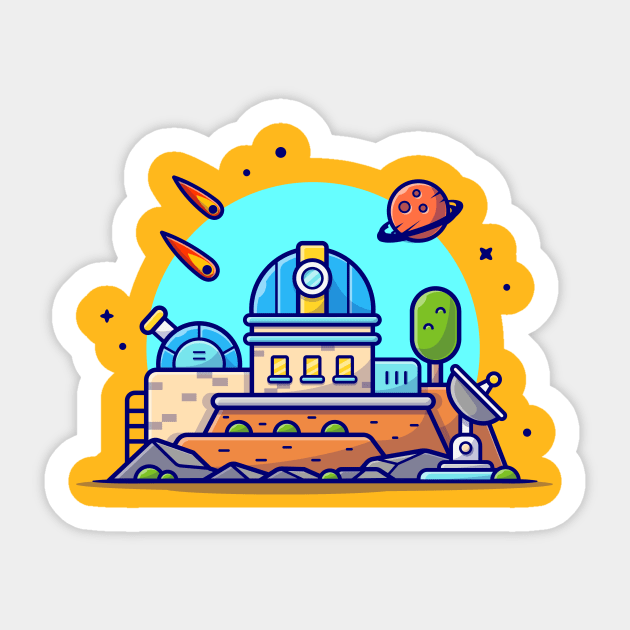 Astronomical Observatory Telescope with Planet and Meteorite Space Cartoon Vector Icon Illustration Sticker by Catalyst Labs